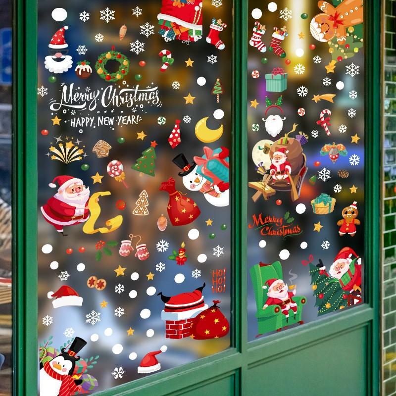 Creative Christmas Window Decals 3D Static Cling Santa Claus Gift Box Snowflake Home Decor Festive Glass Stickers for Holiday