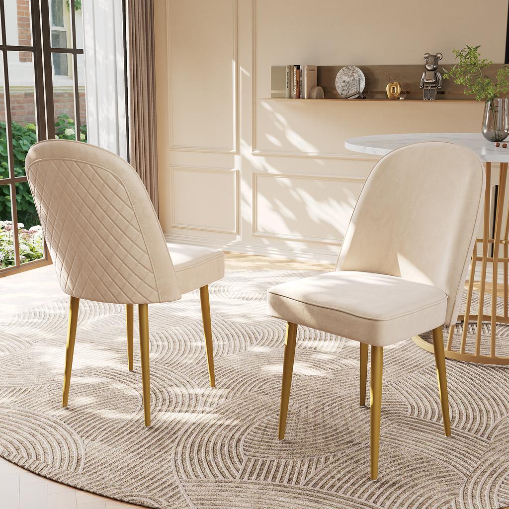 6 Dining Chairs, Modern Beige Velvet Dining Chairs, Gold Metal Legs, Fashionable and Comfortable, Suitable for Dining Room, Living Room and Study