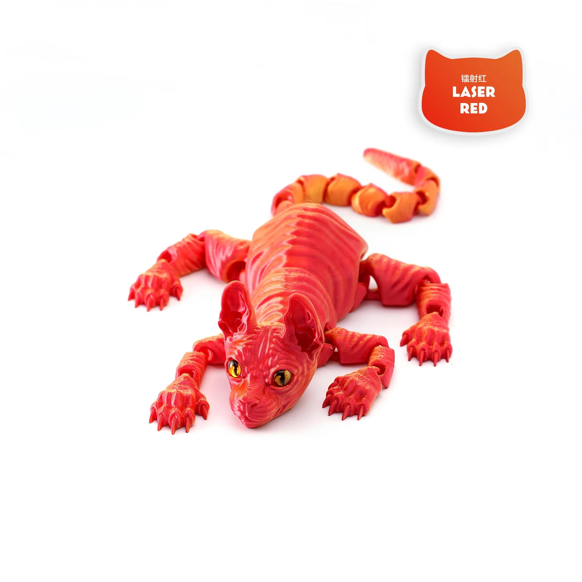 

3D-печатная игрушка-антистресс в виде кошки сфинкс, реалистичная фигурка без шерсти, шарнирная кошка, забавная игрушка для любителя кошек, коллекционера, украшение для дома 22cm красный