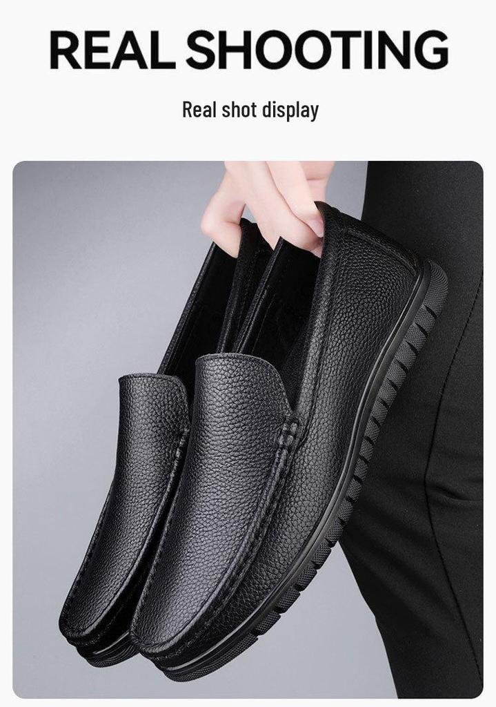 Men's Large Size Genuine Leather Casual Shoes - Non-Slip Thick Sole, Wear-Resistant, Ideal for Middle-Aged Wearers.