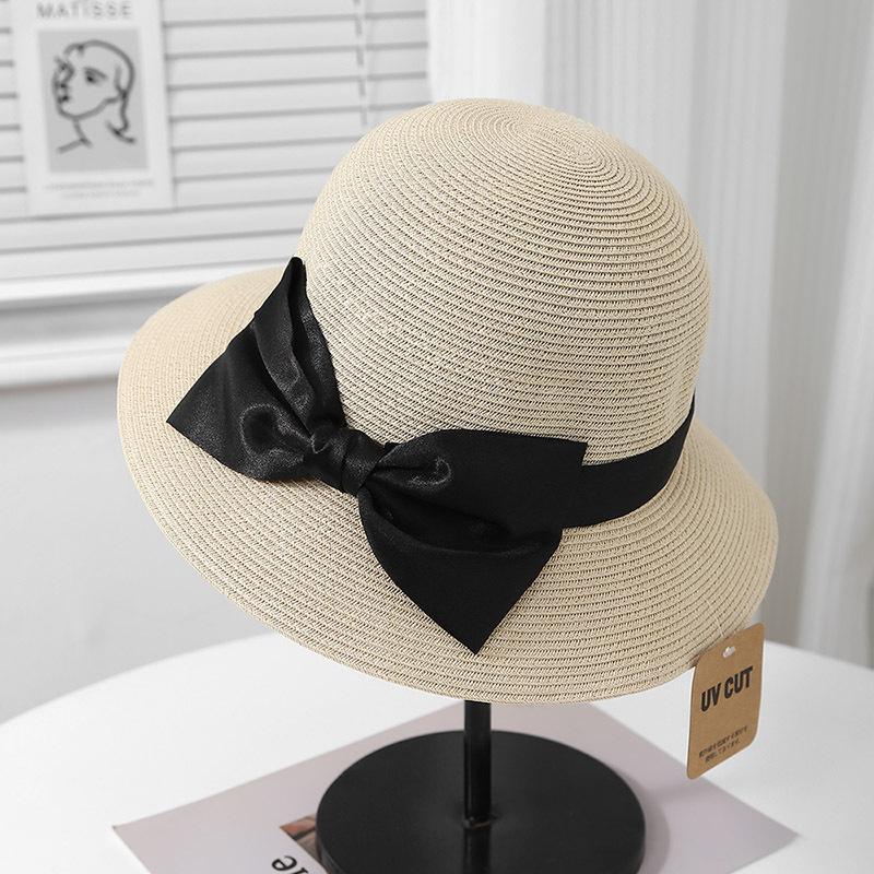 Bow dome straw hat women's summer seaside vacation beach sun hat foldable sun hat