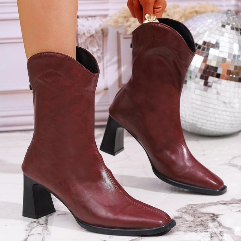 

High-heeled pointed head, middle tube but knee fashion boots autumn and winter new fashion versatile women s boots 35 красный