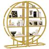 120×30×130 Cm Round Arch Standing Shelf – 2-Piece Metal Bookshelf with Gold Frame & 4 White MDF Shelves, for Living Room, Kitchen & Decoration