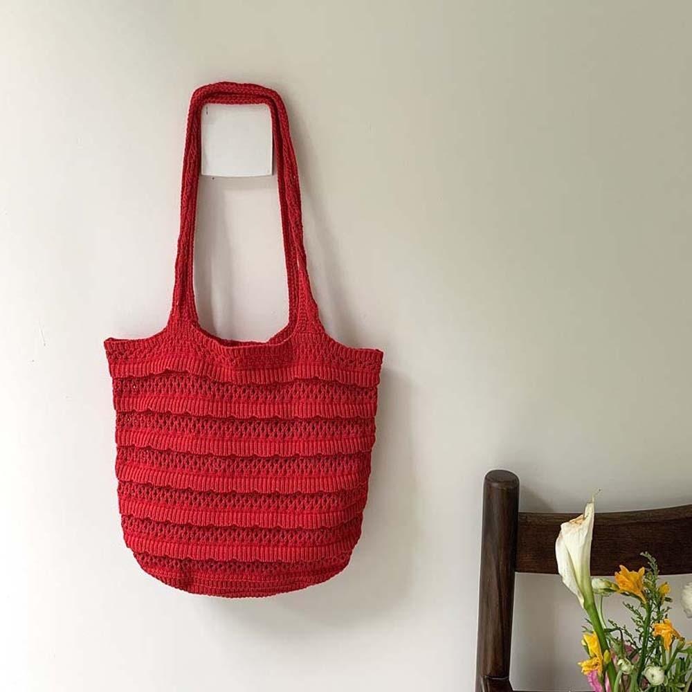 Sweet Crochet Shoulder Bag Large Capacity Seaside Vacation Handbag Knitted Tote Bag  Summer