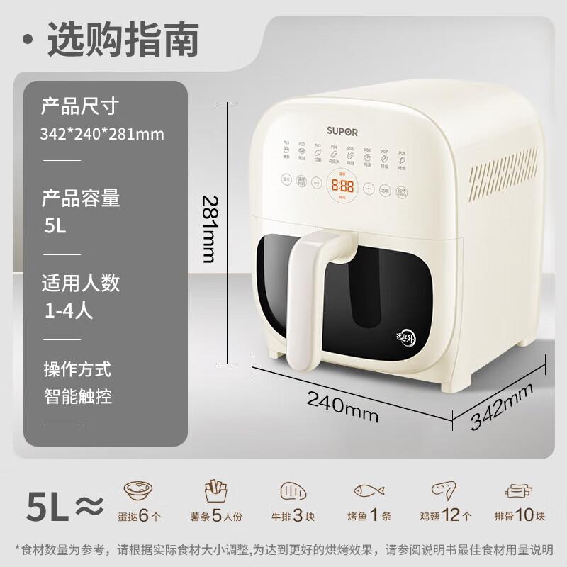 Supor 5L Visible Air Fryer with Steam & Far Infrared, No Flip CN plug (adapter included)