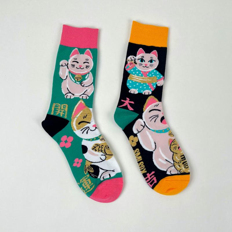 1 Pair Cartoon Lucky Cat AB Style Personalized Fashion Men's Mid-calf Socks Suit In All Seasons