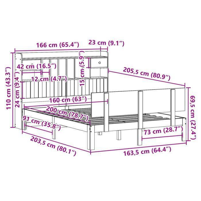 VidaXL Lit bibliothèque sans matelas blanc 160x200 cm bois pin massif 3322697