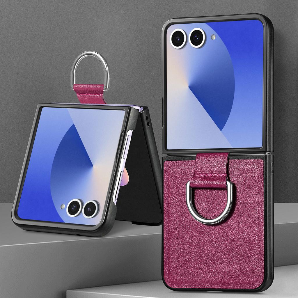Kožené pouzdro s držákem na prsten pro Samsung Galaxy Z Flip7 5G Flip 7 Flip6 Flip 6 5 4 3 2 1 Flip5 Flip4 Flip3 Flip2 Ochranná pouzdra