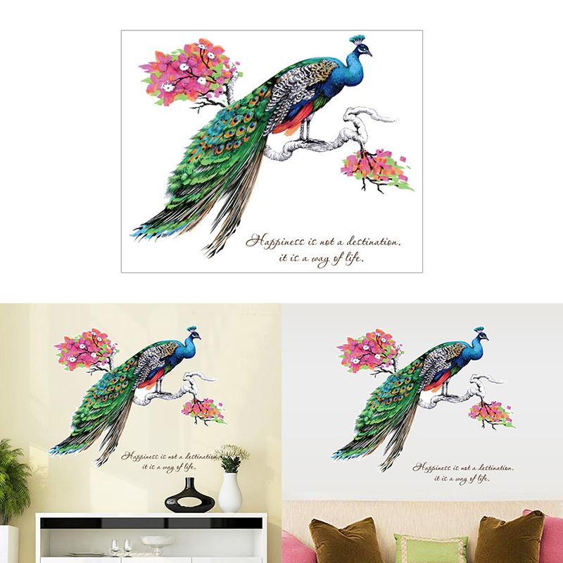 Colorful Peacock On Tree Branch Wall Stickers Living Room Bedroom Decoration Background Mural Home Art Decals Removable Poster