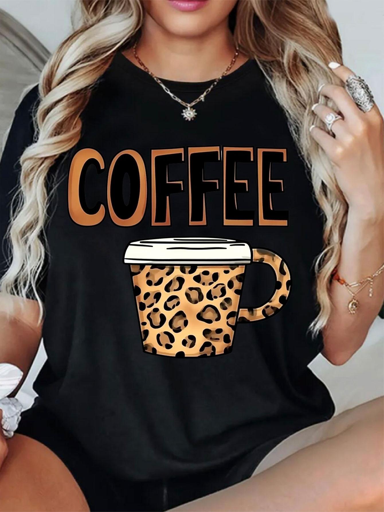 

Trendy Women S Printed Loose Crew-Neck T-Shirt, Casual Short-Sleeve Top, Comfortable Fit for Any Season S чёрный