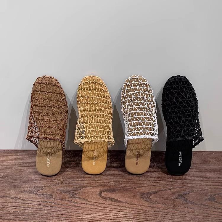 Internet celebrity fishing net sandals women's shoes seaside bag head cool slippers spring and summer fashion ins flat Roman shoes slippers