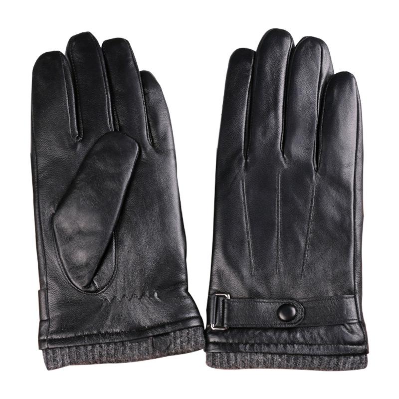Autumn and Winter Sheepskin Gloves for Men with Plush Velvet Thickened Warmth and Cold Driving Outdoor Riding Three String Touch Screen Gloves