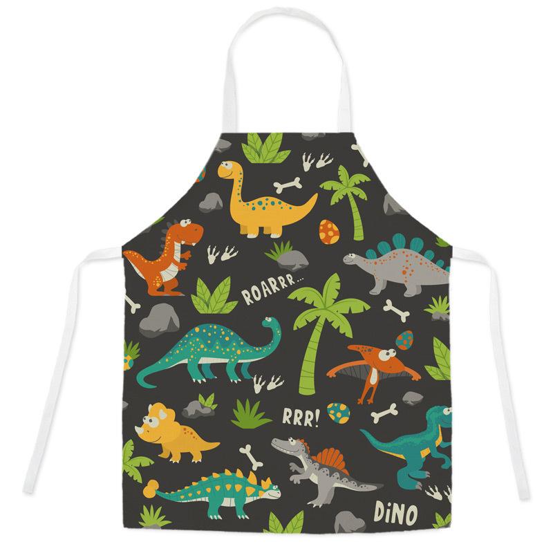 unframed Cartoon Dinosaur Cute Apron For Children Kitchen Cooking Linen Soft Fabric Adults Children Bib Apron
