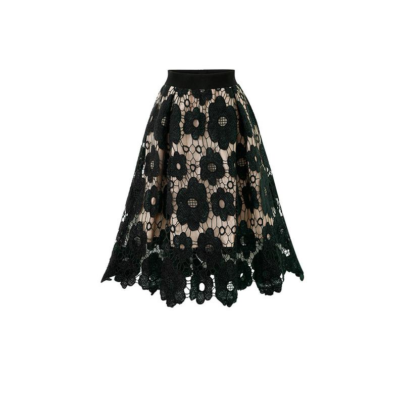 2022 Women Elegant Fashion Flower Embroidery Hollow Out Lace Skirts Womens Casual Sexy Skirt Party Black Skirt