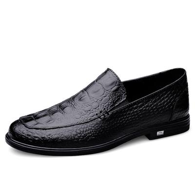 66 Men'S Shoes Loafer Leather Shoes Genuine Leather Casual Shoes Spring Low-Top Overalls Crocodile Pattern First-Layer Cowhide Surface Single Shoes