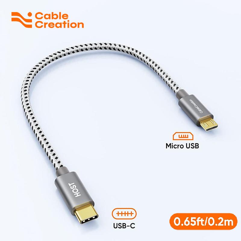 CableCreation Short USB C to Micro USB Cable 0.2M, Braided USBC to MicroUSB OTG 480Mbps Cord 0.2m