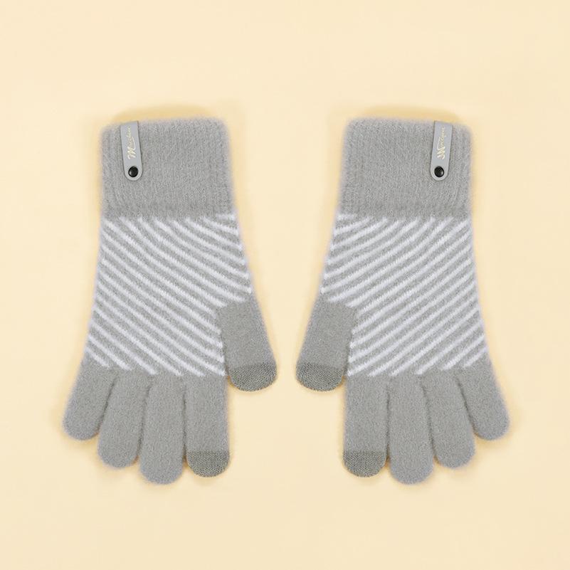 Winter Warm Touchscreen Five-Finger Gloves for Men and Women Fleece-Lined Thickened Knitted Wool Cycling Gloves Fashionable Cold-Weather Protection