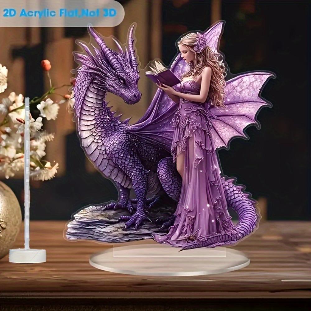 Purple Wings Fairy and Dragon, 2D Flat Acrylic, Tabletop Decoration, Suitable for Office, Living Room, Party, Christmas, Halloween