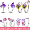 925 Silver Flower Hoop Earrings Fashion Zircon Circle Jewelry For Women Plant Series Gifts Accessories
