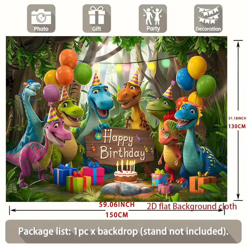 Cute Dinosaur Happy Birthday Backdrop Kids Jungle Theme Party Photography Background Banner for Boys Birthday
