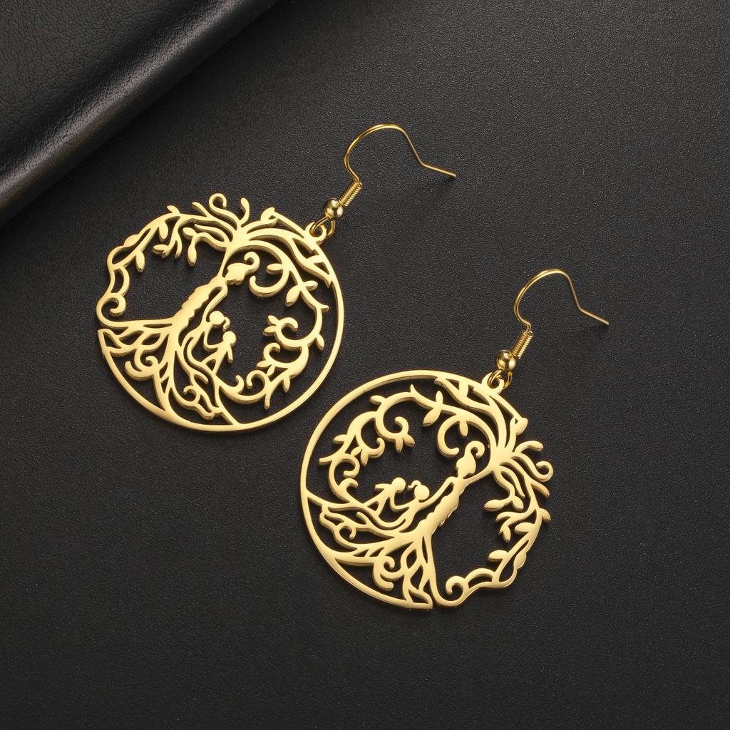 LIKGREAT Hot Sale Son Daughter Stainless Steel Tree of Life Drop Earrings Girls Boys Earring Jewelry for Women Family Gifts 2025