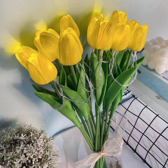 10/15Pcs Tulip Flower Night Light with Bendable Stems LED Bouquet for Home Decor Warm Glow Bedside Lamp for Bedroom Wedding Romantic Gift for