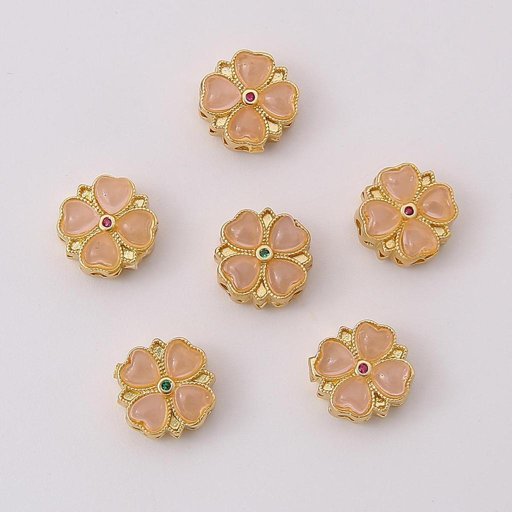 Copper Sand Gold Hollow Separated Bead Cherry Blossom Charm For DIY Jewelry Making Craft Accessories