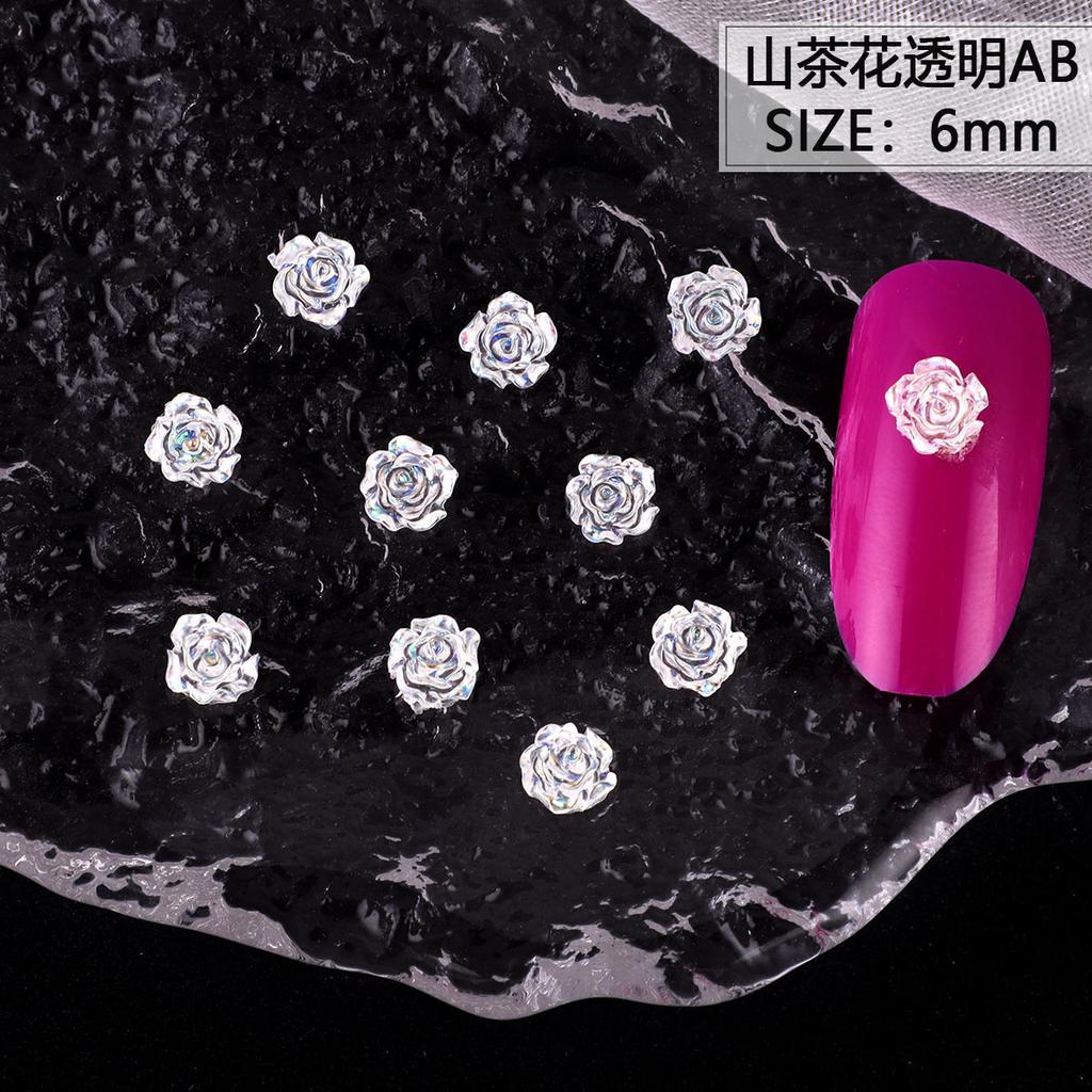 Nail Art Resin Camellia White Rose Ornament Nail Ice Transparent Three-Dimensional Light Changing Flower Accessories