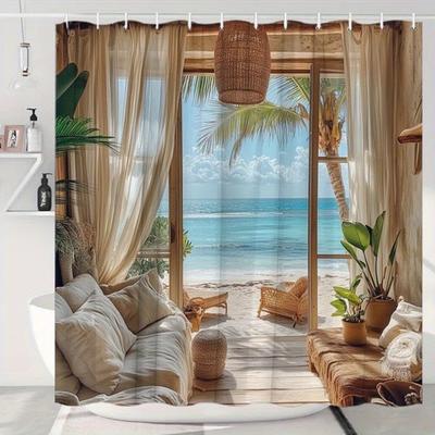 Beach Hut Paradise Shower Curtain- Multi-Style Bath Decor, Perfect for Those Who Love Coastal-Inspired and Practical Designs