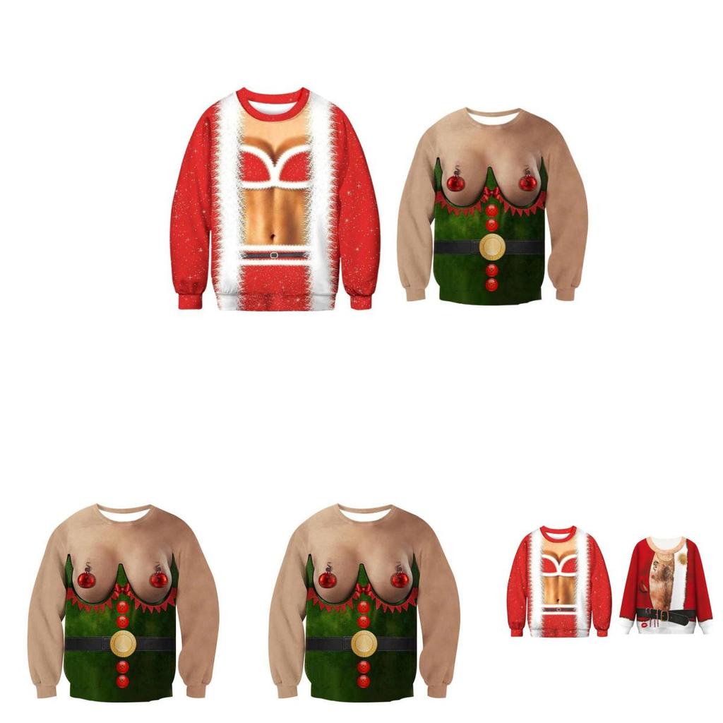 Men's Festive Santa Elf Pullover Christmas Jumper Warm Polyester Comfy Breathable