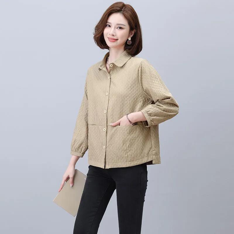 Casual Thin Jacket for Women Spring Autumn 2025 New Middle-aged Elderly Mothers Long-sleeved Tops Shirt