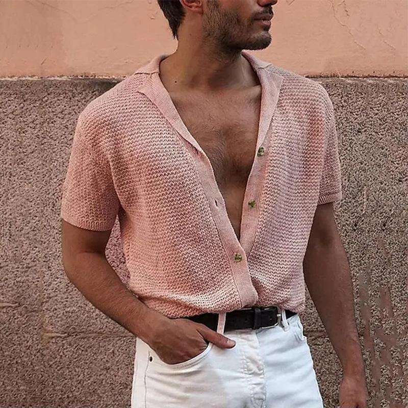 Fashionable Men's Casual Shirt Top with Single-breasted Buttons