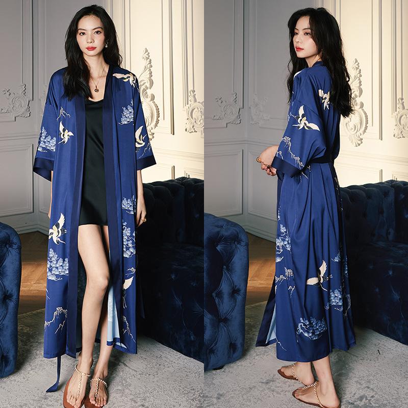 Satin Pajamas Large Size Light Luxury Ice Silk Cool Sense Pajamas Bathrobes Household Apparel