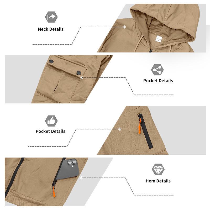 Men's Hoodie Zip Up Fleece Jacket Side Pockets Loose Fit Casual Sports Sweatshirt Big Size