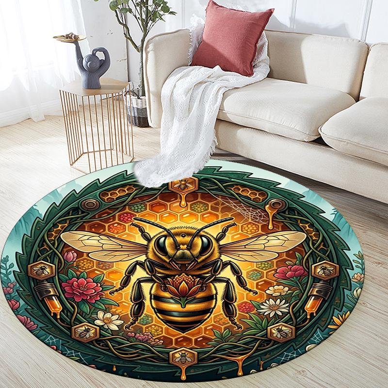 Bee Honeycomb Nature Artwork Round Area Rug Under Office Chairs Bedroom Living Room Home Decor