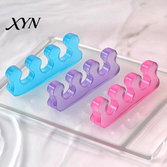 Sensitive Skin Foot Care 1 Pair Toe Separator for Overlapping Toes, 3-Hole Blue Gel Bunion Corrector, Transparent Soft SEBS Spacer Hallux Valgus,