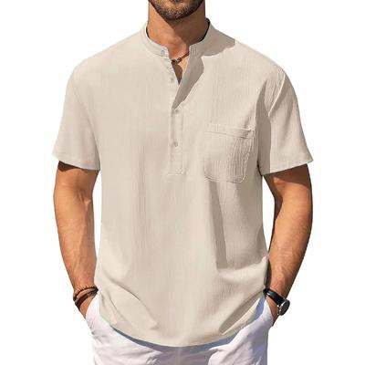 Summer Men's Cotton Linen T-Shirt Lightweight Breathable Beach Style Tees Short Sleeve Casual Hawaii Vacation Tops