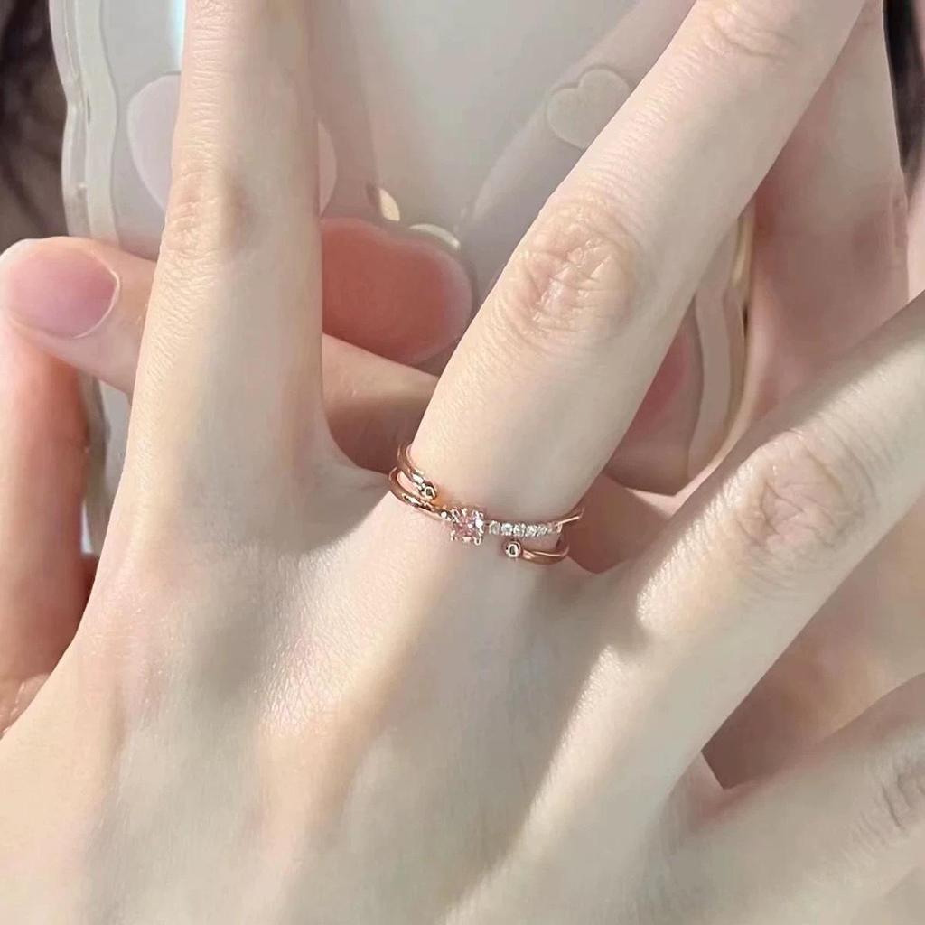 Star Trail Pink Diamond Women's Adjustable Open Ring: High-End Niche Design, Light Luxury, INS Cold Style