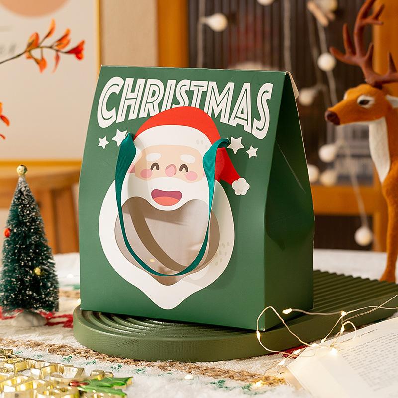 WTEMPO Clear Window Portable Gift Boxes with Handles DIY Foldable Christmas Series Pattern Printed Paper Bags