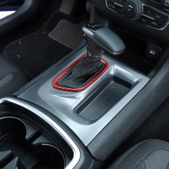 Central Gear Shifter Frame Trim Cover Bezel for Dodge Charger 2015-23 Red Carbon
