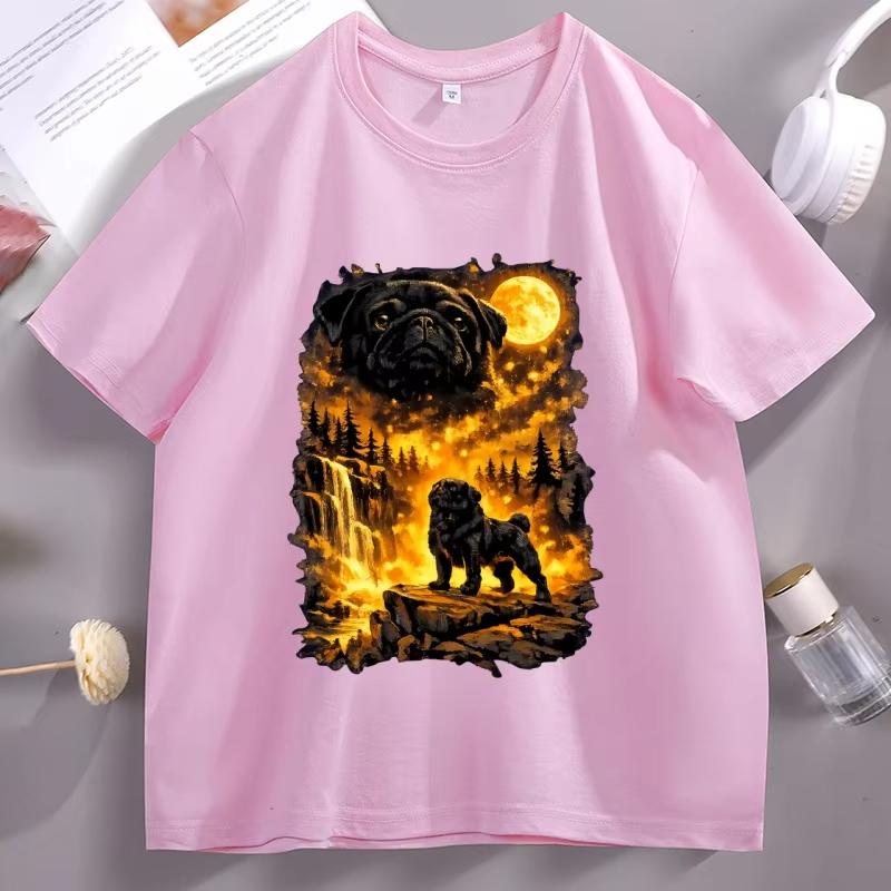 Funny Moon Pug Howling T Shirt Men Women Dog Lover TShirt Casual Soft Fitness Summer Short Sleeve Tshirt Comfortable Top