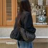 Vintage polka dot niche cute lace-up pleated shoulder crescent saddle bag versatile messenger handbag