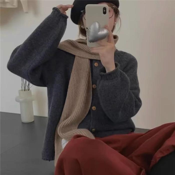 Women Autumn Single Breasted Knitted Sweater Jacquard CrochetCardigan Y2k Tops