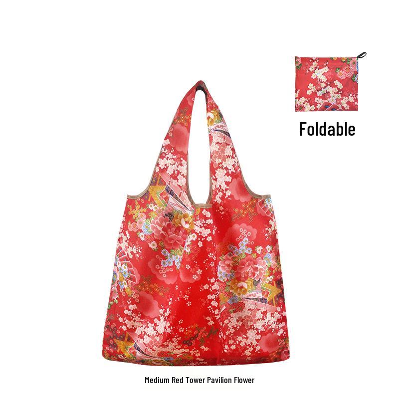 Medium Foldable 210D Oxford Cloth Shopping Bag, Convertible to Shoulder or Handbag, Ideal for Groceries and Camping