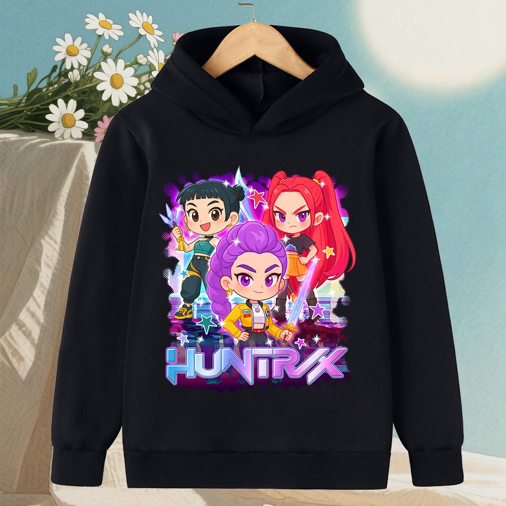 Korean KPop Demon Hunter Cartoon Girls Boy Hooded Sweatshirt Warm Children's Wave Fashion Casual Tops Casual Girls Clothing
