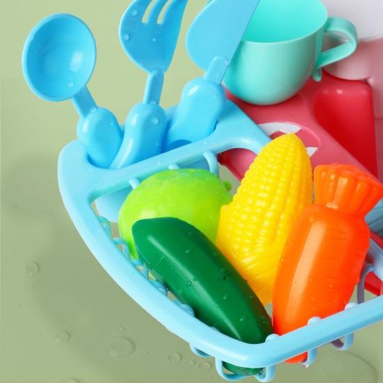 Mini Toddler Playhouse Dishwasher Set Electric Water Circulation 18Pcs Accessories Simulated Faucet Rotating Heat-Resistant Quick-Drying Basket Role