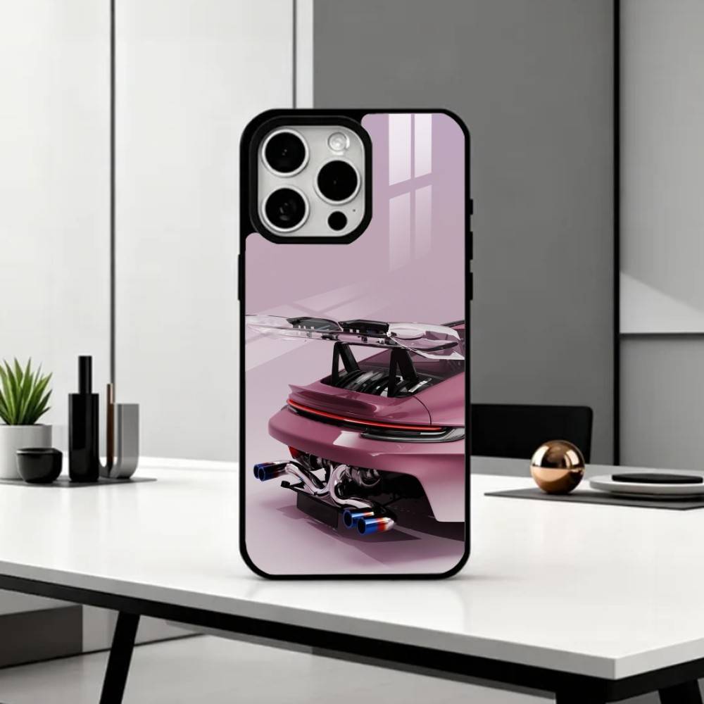 Pink S-Sports C-Car Rear Pattern Phone Case For iPhone17,16,15,14,13,12,11 Plus,Pro Max Magnetic For Magsafe Wireless Charging iPhone16PRO
