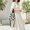 Lightweight Polka Dot Bucket Bag Patterned Drawstring Purse Shoulder Satchel Knit Tote  Beach