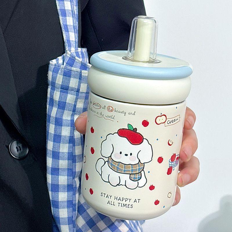 Tazza termica in acciaio inossidabile 316 per bambine con manico e cannuccia per scuola e viaggi