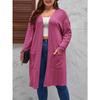 Damen Plus Size Gerippter Taschen-Langarm-Offen-Vorne Lang geschnittener Strick-Cardigan Oberbekleidung Mantel